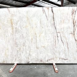 The YARD Marble & Granite - Beautiful White Cristallo at 137"x82". Very translucent!