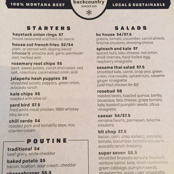 Backcountry Burger Bar - Menu, front - New American Near Me - Bozeman, Montana Backcountry Burger Bar - Menu, front - New American Near Me - Bozeman, Montana