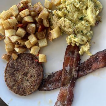 Oak and Stone - Boss Plate with Scrambled eggs, sausage & bacon - Pizza Near Me - Naples, Florida