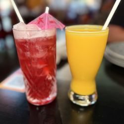 Bombay Street Food National Harbor - "Cran-Grapefruit Cooler" (cranberry, grapefruit-cardamom syrup, lime) and "Mango Lassi"