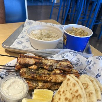Pita GR - Half order of Chicken Souvlaki (5 skewers in a half order for only $20!), rice and fries - Mediterranean Near Me - Downey, California Pita GR - Half order of Chicken Souvlaki (5 skewers in a half order for only $20!), rice and fries - Mediterranean Near Me - Downey, California