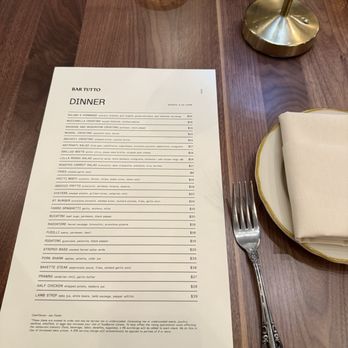 Bar Tutto - Dinner menu - Italian Near Me - Chicago, Illinois Bar Tutto - Dinner menu - Italian Near Me - Chicago, Illinois