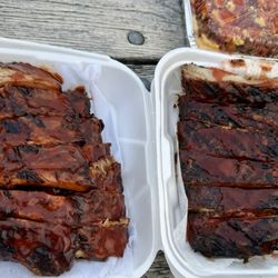 The Rib House II Go - BBQ St. Louis Rib, BBQ Baby Back Ribs Mac and Cheese in the back (quite possibly one of the worst meals I've ever had)