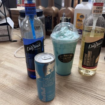 For Pete’s SAKE - Blueberry Marshmallow Coconut Red Bull Infusion - Coffee & Tea Near Me - Evanston, Wyoming For Pete’s SAKE - Blueberry Marshmallow Coconut Red Bull Infusion - Coffee & Tea Near Me - Evanston, Wyoming