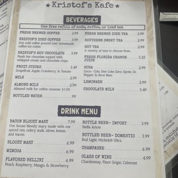 Kristof's Kafe - Beverage/drink menu - American Near Me - Davie, Florida Kristof's Kafe - Beverage/drink menu - American Near Me - Davie, Florida