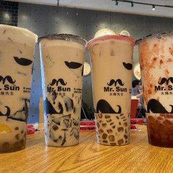 Mr Sun Tea - left to right: three brothers milk tea, coffee jelly milk tea, rainbow milk tea, mr.sun special - Juice Bars & Smoothies Near Me - Fremont, California Mr Sun Tea - left to right: three brothers milk tea, coffee jelly milk tea, rainbow milk tea, mr.sun special - Juice Bars & Smoothies Near Me - Fremont, California