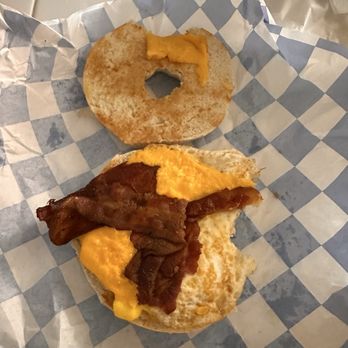 Tastyland - Bacon Egg and Cheese on a plain bagel - Ice Cream & Frozen Yogurt Near Me - Greensburg, Pennsylvania