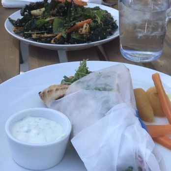 Bossie's Kitchen - Beet hummus wrap and kale salad. - Wine Bars Near Me - Santa Barbara, California Bossie's Kitchen - Beet hummus wrap and kale salad. - Wine Bars Near Me - Santa Barbara, California