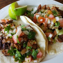 La Casa Del Sazon - Monterey - Arrechero steak (wimpy sauce) and AL pastor tacos (nippy verde).