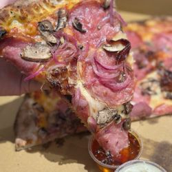 Revolver Pizza - Revolver Pizza - salumi pizza with hot honey and garlic aioli dips