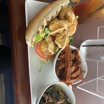 Kin Southern Table + Bar - Shrimp Po Boy, sweet potatoes and spicy Collard greens - Soul Food Near Me - Providence, Rhode Island