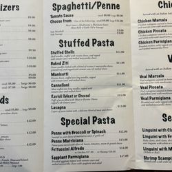 Tony's Italian Restaurant & Pizza - Current menu