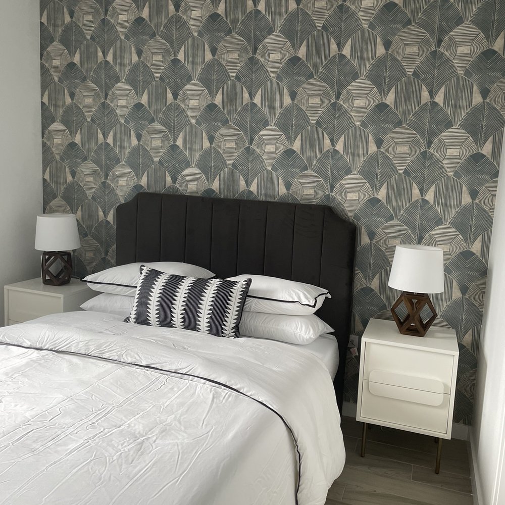 Wallpaper and paint transformed this bedroom - thanks JT Express Solution! Wallpaper and paint transformed this bedroom - thanks JT Express Solution!