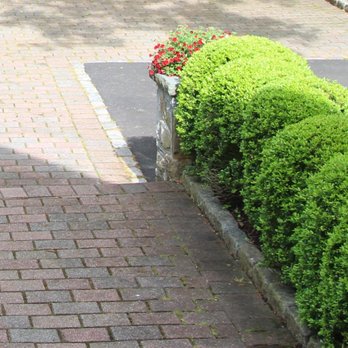 HJ Landscaping - Before picture of our walkway with grass and moss in the joints of the brick. - Masonry/Concrete Near Me - Darien, Connecticut