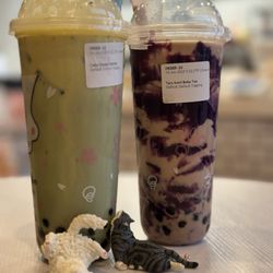 D&T's - Matcha Cake Cream with Boba Taro Swirl Boba Tea