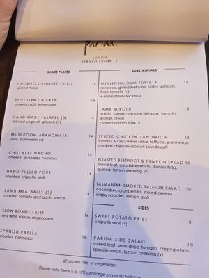 Menu photo 2 Parida Bondi Bondi Beach, NSW