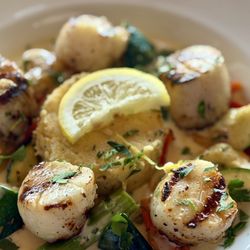 Chop House Alaska - Scallops with polenta and subbed veggies for spinach