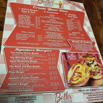 Beth's Burger Bar - Beth's Burgers menu - American Near Me - Orlando, Florida Beth's Burger Bar - Beth's Burgers menu - American Near Me - Orlando, Florida