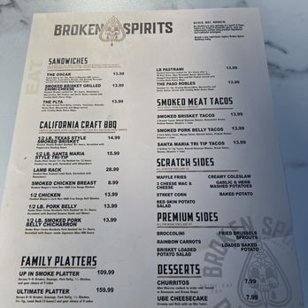 Broken Spirits Distillery - Menu - Distilleries Near Me - Long Beach, California