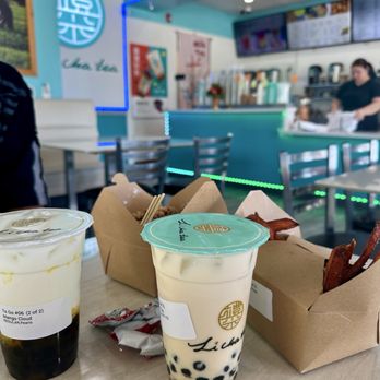 Li Cha Tea - Li Cha Mango Cloud, Popcorn chicken, Sweet Potato Fries, and Li Cha Oolong Milk Tea with boba - Juice Bars & Smoothies Near Me - Livermore, California