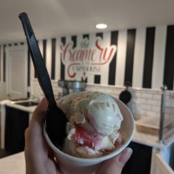 The Creamery At The Farmhouse - Double scoop of strawberry cheesecake in a cup