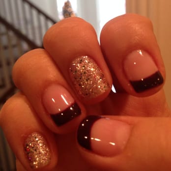 Lincoln Square Nails - Pink with burgundy tips, and a little holiday sparkle. Thank you, Lynne! - Nail Salons Near Me - Chicago, Illinois