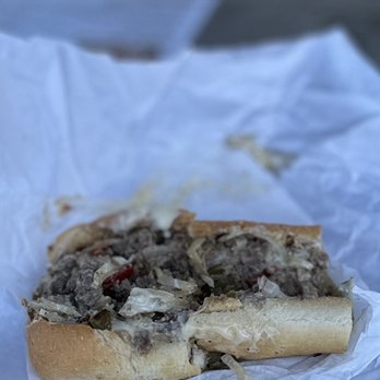 John's Philly Grille - 4. "The Works" Cheese Steak: Mushrooms, Green Bell Peppers, Onions & Hot Peppers | $9.95 (Half) - Sandwiches Near Me - Huntington Beach, California John's Philly Grille - 4. "The Works" Cheese Steak: Mushrooms, Green Bell Peppers, Onions & Hot Peppers | $9.95 (Half) - Sandwiches Near Me - Huntington Beach, California