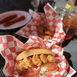Frank's Famous Chicken & Waffles - Hot link and tenders in back