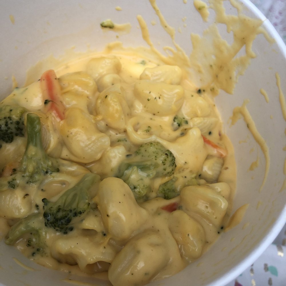 Broccoli cheddar soup with Mac n cheese noodles. Broccoli cheddar soup with Mac n cheese noodles.