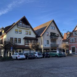 Cafe Mayer - Parking in front of the bakery.