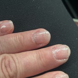 Kims Nails - Terrible dip. Pointy finger nail not even filed straight