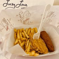 Lucky Louie Fish Shack - One cod, one salmon.