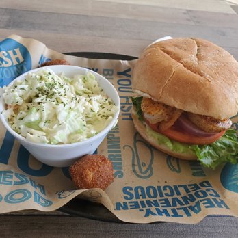 The Fish Joint - Blackened shrimp sandwich with 2 hush puppies and coleslaw, lunch special - Seafood Near Me - Coconut Creek, Florida The Fish Joint - Blackened shrimp sandwich with 2 hush puppies and coleslaw, lunch special - Seafood Near Me - Coconut Creek, Florida