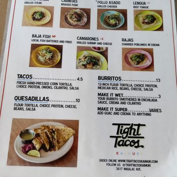 Tight Tacos Kaimuki - Menu - Tacos Near Me - Honolulu, Hawaii Tight Tacos Kaimuki - Menu - Tacos Near Me - Honolulu, Hawaii
