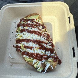 AVOCADO FIESTA TOAST (avocado, bacon, grated egg, salt, pepper, sriracha) and it tastes better than it looks!