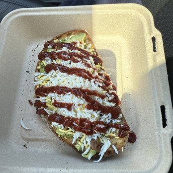 Urban Sweet Cafe - AVOCADO FIESTA TOAST (avocado, bacon, grated egg, salt, pepper, sriracha) and it tastes better than it looks! - Cafes Near Me - San Marcos, California