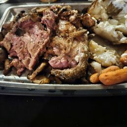 Prime Rib, mushrooms, au ju, baked potato, carrots. Delish Homemade Bread! Prime Rib, mushrooms, au ju, baked potato, carrots. Delish Homemade Bread!