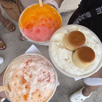 Ice Garden - passion fruit and guava (bottom one with cream on it), and the other #7 - Desserts Near Me - Aiea, Hawaii