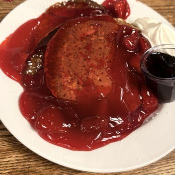 Bob Evans - The strawberry pancakes completely drenched in this thick artificial flavored strawberry sauce - Breakfast & Brunch Near Me - Myrtle Beach, South Carolina Bob Evans - The strawberry pancakes completely drenched in this thick artificial flavored strawberry sauce - Breakfast & Brunch Near Me - Myrtle Beach, South Carolina