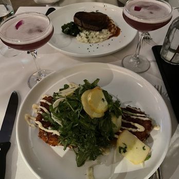 NOCO - Pretzel Chicken and Filet Mignon  Drink- lavender haze - New American Near Me - Saint James, New York