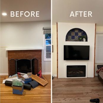 Bay Home Remodeling - Updated fireplace before and after, built as we had designed it :) - General Contractors Near Me - Orinda, California Bay Home Remodeling - Updated fireplace before and after, built as we had designed it :) - General Contractors Near Me - Orinda, California
