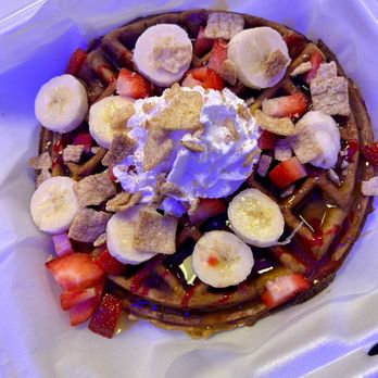Blended Nutrition - Cinnamon Toast Protein Waffle with bananas and strawberries added - Juice Bars & Smoothies Near Me - Fresno, California Blended Nutrition - Cinnamon Toast Protein Waffle with bananas and strawberries added - Juice Bars & Smoothies Near Me - Fresno, California