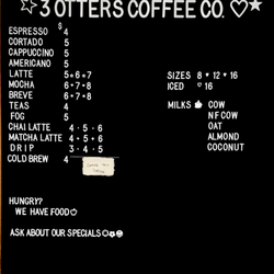 3 Otters Coffee - Our regular menu :D
