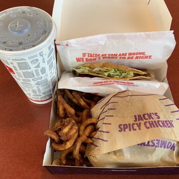 Jack in the Box - Jack's Munchie Meal; Spicy Chicken + 2 Tacos + Curly Fries + Fountain Drink - Fast Food Near Me - Blaine, Washington Jack in the Box - Jack's Munchie Meal; Spicy Chicken + 2 Tacos + Curly Fries + Fountain Drink - Fast Food Near Me - Blaine, Washington