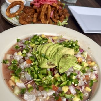 Mariscos Nayarit - Ceviche Nayarit with freshly chopped jalapeños (instead of hot sauce at our request) - Mexican Near Me - Virginia Beach, Virginia Mariscos Nayarit - Ceviche Nayarit with freshly chopped jalapeños (instead of hot sauce at our request) - Mexican Near Me - Virginia Beach, Virginia