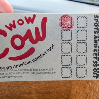Wow Cow - Loyalty Stamp Card - Korean Near Me - Tigard, Oregon