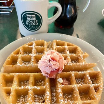 Metro Diner - Crispy, hot Belgium Waffle with Strawberry butter and hot coffee | Metro Diner| Dec 3, 2021| South Tampa FL - American Near Me - Tampa, Florida Metro Diner - Crispy, hot Belgium Waffle with Strawberry butter and hot coffee | Metro Diner| Dec 3, 2021| South Tampa FL - American Near Me - Tampa, Florida