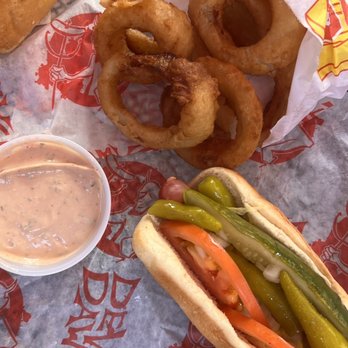Devil Dawgs-Gold Coast - Chicago Dog + onion Bag "O" Rings - Hot Dogs Near Me - Chicago, Illinois Devil Dawgs-Gold Coast - Chicago Dog + onion Bag "O" Rings - Hot Dogs Near Me - Chicago, Illinois