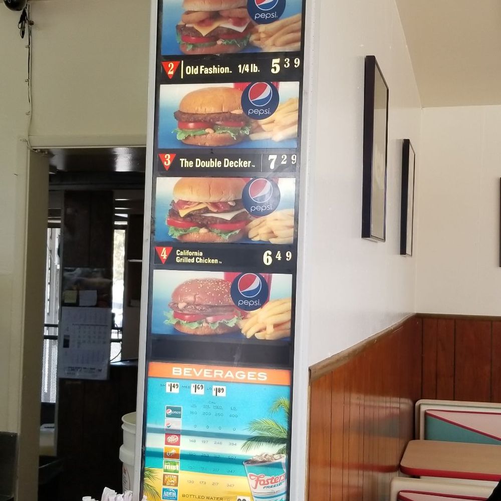 Fosters Freeze - Their menu for burgers. - Ice Cream & Frozen Yogurt Near Me - Spring Valley, California