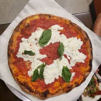 Apizza Doho - Burrata Cheese Pizza with New Haven, CT-style crust with fresh basil. Y.U.M. - Pizza Near Me - Dana Point, California